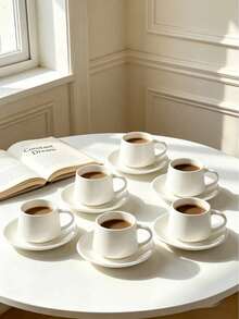 Set Of 6 / Set Of 1, 90ml Concentrated Ceramic Coffee Cups And Saucers, Microwave And Dishwasher , Suitable For Use As Teacups, Espresso Cups Or Arabic Coffee Cups. Perfect For Afternoon Tea, Cafes, The Kitchen And Home Decor; An Ideal Gift. - Multicolor - View 3