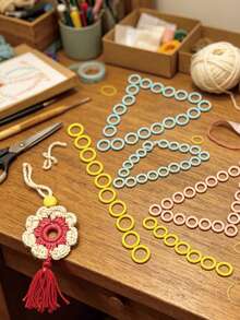 60 Stück Anfänger-freundliche Macaron Kunststoff Häkelringe Set, 3 Größen 1,0/1,2/1,4cm, bunte Strickschleifen, geeignet für Heim-Bastelabende, Haarschmuck-Herstellung und Party-Bastelprojekte - runde Markierungsschnalle - Übersicht 1