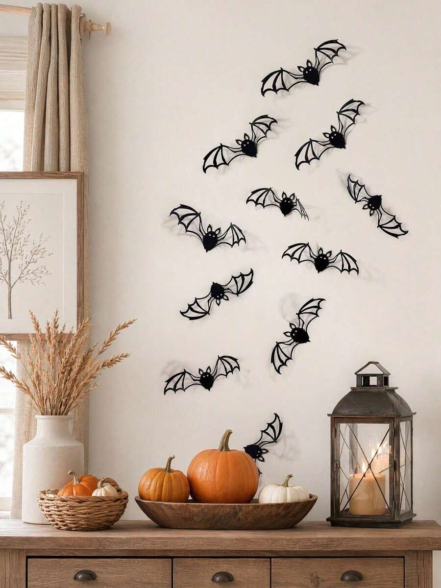 24pcs/Set Bat Wall Stickers, 3D Black Bat Wall Stickers, Suitable For Halloween, Unique 3D Wing Design Creates Realistic Bat Flight Visual Effect. Suitable For Parties, Birthdays, Holidays, Home Decor, Also Can Be Used As Practical Party Favors. - View 1