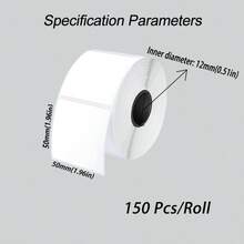 2 Gulungan Stiker Label Termal Sintetis 50x50mm, Tahan Air, Tahan Minyak, Tahan Sobek, Perekat Mandiri, Gaya Ganda Bulat dan Persegi, 2 Gulungan Kertas Stiker Termal untuk Pengiriman, Supermarket, POS, Inventaris, Printer Label - 50x50mm - View 2