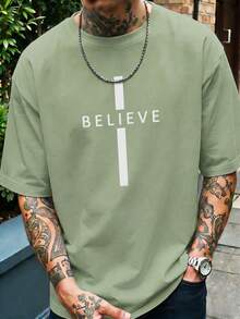 1pc Men's Fashionable Printed Loose Fit Short Sleeve T-Shirt | Exquisite Design | Summer Essential | Easy To Match, Showcasing Your Style - Mint Green - View 1