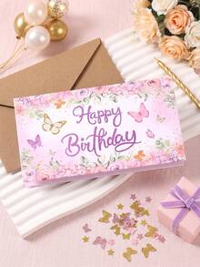 Faltbare Geldkarte zum Geburtstag mit Schmetterling- und Blumenmuster und Umschlag, rosa Geldgeschenk für Babyparty und Mädchen-Geburtstagsfeier - Verschiedenfarbig - Übersicht 4