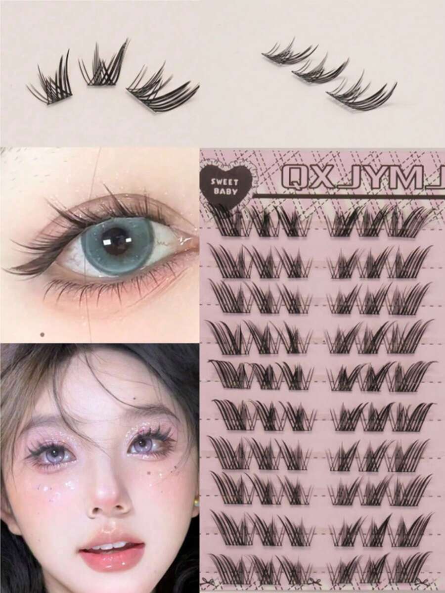 60pcs False Eyelashes, C-Curl, Perfect For Creating Natural Or Bare Makeup Look, Reusable Lash Extensions, Lash Clusters, Individual Lashes, False Eyelashes, Suitable For Commuting, Dating, Party, Daily Use, Fairy Lashes, Manga Lashes - View 1