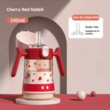 1pc Rabbit PP Material 240ML/300ML Temperature Sensitive Flip Lid Baby Bottle, Suitable For Home And Travel, 3 Colors Available - Red/Green/Brown - View 12
