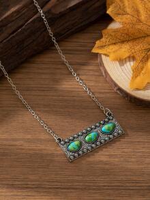 European And American Bohemian Style Women's Vintage Fashion Personalized Rectangular Multicolor Stone Necklace, Suitable For Spring And Summer Clothing Matching, Holidays And Other Occasions - Purple - View 14