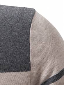 Men's Striped Half-Zip Polo Long Sleeve Casual Loose Fit Patchwork Daily Half-Zip Pullover Knit Thin Sweater Colorblock Fashion Minimalist - Black - View 3
