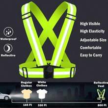 3pcs High Visibility Reflective Vest Set, Adjustable Elastic Running & Cycling Safety Vests, Low Light Outdoor Hiking Gear - Green - View 2