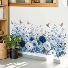 1pc Blue Baseboard Print Wall Sticker, Decal, Wall Sticker, Vinyl Decal For Home Decor, Summer Decorate Your Home, Decorative Sticker Gift Birthday Graduation - 47013-blue Edict Shadow - View 1