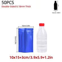 50 piezas/100 piezas Bolsas de regalo de lámina de Mylar de doble cara de 0.18 mm de grosor, negras, reutilizables y autosellantes, bolsas de embalaje con cierre de cremallera sellables para almacenamiento de alimentos a largo plazo, adecuadas para chocolate, té, café, fruta seca, polvo, caramelo, carne, decoración de regalos para fiestas festivas - Azul - Ver 13