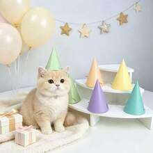6件/12件馬卡龍純色寵物錐形派對生日帽，多款柔和甜美配色可選，緊湊錐形經典設計搭配隱形針固定，適用於泰迪、比熊、布偶貓及其他小型至中型寵物，專為寵物生日派對與週年慶典設計 - A - 查看 2