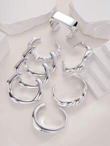 8pcs/4pcs/1pc Bohemian Style Casual Geometric Heavy Work Twisted Silver CCB Open Bangle Bracelet Set, Open Design Suitable For Party, Gathering, Gift, Vacation, Date And Daily Wear - Silver - View 7