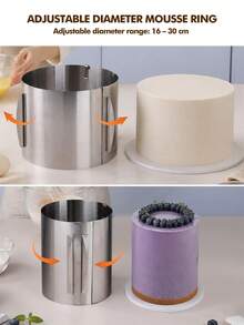 1pc Stainless Steel Adjustable Round Mousse Ring, 16-30cm Extendable Bottomless Cake Mold, Home Tiramisu Cheesecake Mille-Feuille Cake Border Baking Tool, 6-12 Inch Expandable Cake Ring Commercial Baking Shaping Mold, Easy To Clean And Reusable, Kitchen Cake DIY Tool, Suitable For Birthday Party Gathering Wedding Holiday Celebration - View 5