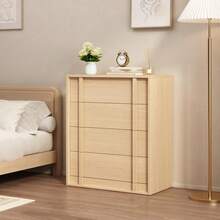 Modern Vertical Handle Bedside Table – 3/4/5 Drawers Wooden Bedside Cabinet – Space-Saving Storage for Bedroom, Living Room, Entryway – Natural Oak - Naturfarben, 4 Schubladen - Übersicht 7