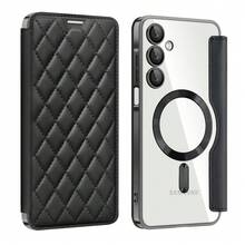 Compatible With Samsung Galaxy S26 Ultra S25 FE S24 Plus S23 + S25 Edge S22 A07 A15 A16 A17 A55 A56 A57 Fashion Luxury Rhombus PU Leather Wallet Case With Card Slots Magnetic Wireless Charging Full Body Shockproof Cover - Black - View 11
