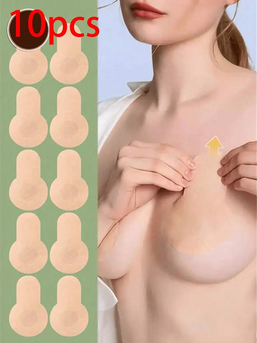 10入無紡布隱形胸部提拉貼片 自黏式無縫透氣乳貼 防下垂防凸胸墊 無肩帶露背穿搭私密配件 適合日常、派對、婚禮，適用大胸圍與大尺碼女性