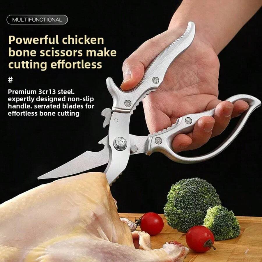 Heavy Duty Kitchen Scissors, Multi-Function Chicken Bone Shears, Fish And Chicken Cutting, Can Opener, Walnut Cracker, Stainless Steel Kitchen Scissors - Silver - View 1