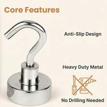 10pcs/5pcs Strong Magnetic Hooks, Non-Slip, Space-Saving, Heavy Duty, Suitable For Home, Tenant Or Office Use, Can Be Used For Kitchen Utensils, Bathroom Towels And Small Items - Silver - View 4