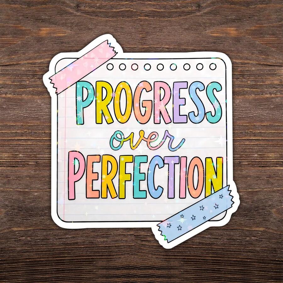 1PC 3Inches Progress Not Perfection Positive Mental Health Sticker, Self Love Encouragement Design For Laptops, Notebooks, Water Bottles, Cups, Journals, Lockers, Perfect Gift For Students, Teachers, Office Workers, Creatives, And Wellness Mindset - Multicolor - View 1