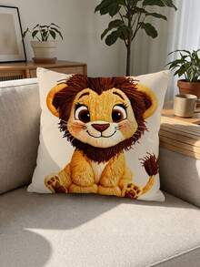 shangxia 1PC--Cute Little Lion Print Pillow Case - Soft Plush Fabric Decorative Cushion, Suitable For Home, Office, Bedroom, Living Room, Farmhouse And Other Places - Multicolor - View 9