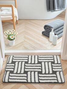 1pc Bathroom Rug Mat, Flocked Soft Comfortable Foot Feel, Geometric Color Block Design, TPR Non-Slip Backing, Suitable For Kitchen, Outdoor, Indoor, Hallway, Bedroom, Living Room, Bedside, Machine Washable Easy To Clean, Bathroom Decor Rug - Multicolor - View 5