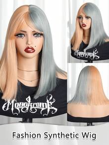 Elegant Champagne Blonde/Yellow And Blue Color Straight Bob Wig With Bangs For Women Synthetic Heat Resistant Fiber Wig Rose Net Cap,Versatile Synthetic Hair - Ideal For Daily Use, Parties, Cosplay & Events, 14 Inch Available In Three Color - Multicolor - View 6