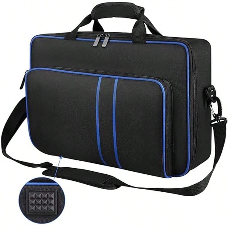 Classic Black & Blue Crossbody Bag, Portable Handbag For P5 Console, Headphones, P5 Controller, Game Discs And Game Accessories - View 1