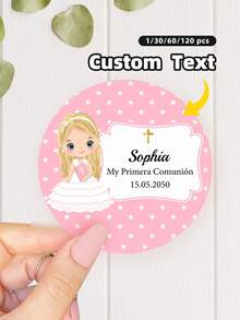 1/30/60/120 pcs Stiker Komuni Pertama Kustom, Label Nama dan Tanggal Personalisasi, Label Bulat Tahan Air dan Tahan Minyak, Ideal untuk Suvenir Baptisan, Dekorasi Perayaan Keagamaan, Segel Amplop Undangan, Mi Primera Comunión - MultiWarna - View 10