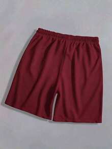 Plus Size Men's Beach Shorts, Summer Casual Vacation Loose Cross Print Design Adjustable Drawstring Shorts, Suitable For Running & Outdoor Activities - Burgundy - View 4