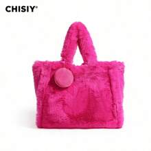 CHISIY 2 PCS Pink Fluffy Tote Bag Ultra Soft Faux Fur Handbag Perfect For Shopping, Casual Outings, Office, And Social Events Chic Pink Color, Cozy Texture - Hot Pink - View 6