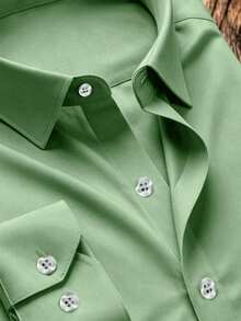 Men's Anti-Wrinkle Quick-Dry Casual Commute Business Multi-Scenario Shirt, Natural Color Buttons, Opaque Comfortable 100% Polyester Fabric, Craftsmanship Made, Tight Stitching, Slim Fit - Recommended To Pair With Suit Jacket And Dress Pants - Mint Green - View 6