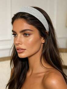 1Pc Elegant Light Luxury Full Diamond Headband, Wide Sparkling Rhinestone Hair Accessory, Suitable For Party/Wedding/Daily Outfit - Multicolor - View 2