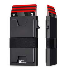Men's Slim RFID Blocking Smart Pop Up Wallet, Minimalist Credit Card Holder, Novelty Money Clip, With Durable Expandable Backplate, Pocket Purse - Multicolor - View 18