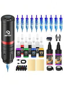 Tattoo Starter Kit: Tattoo Machine Power Supply, Tattoo Ink, Tattoo Needles, Practice Skin, All-In-One Tattoo Supplies Set For Beginners - 彩色 - 查看 1