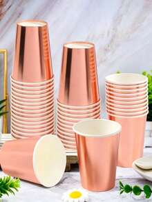 10/20pcs Rose Gold Paper Cups, Coffee Cups, Cold/Hot Drink Cups, Party Cups, Enhance Party Atmosphere, Suitable For Beverages, Juice, Milk, Suitable For Weddings, Birthday Parties, Picnics, Camping, Home Kitchen, Dining Table - Multicolor - View 3