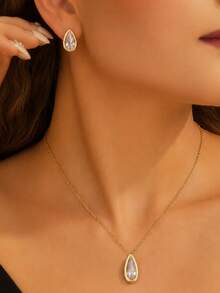 3 piezas/Set Conjunto de moda de verano, Collar con colgante de gota de agua y aretes, Minimalista, Adecuado para regalos de vacaciones y citas - Multicolor - Ver 9