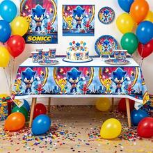 Anime Party Tablecloth, Cartoon Tablecloth Birthday Party Decoration Disposable Tableware Cartoon Tablecloth Party Gift, Cartoon Anime Hedgehog Image Birthday Party Decoration - Multicolor - View 2