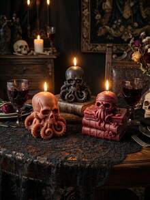 1pc Halloween Octopus Skull Scented Candle, Gothic Style Atmosphere Decor, Handmade Creative Decorative Fragrance Candle, Suitable For Room Decor, Desktop Decor, Home Decor, Parties, Birthdays, Gifts, Anniversaries, All Seasons, Essential For Halloween Decoration - Octopus Skull - View 3