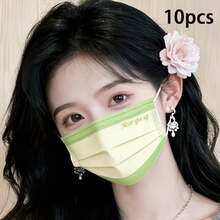 40/30/20/10pcs Women's Disposable Face Masks, Suitable For Home, Office And Outdoor Use, Breathable Non-Elastic Adult Masks, Color-Block Print Design For Fashionable Look, Durable For Parties, Great Gift, Non-Washable - Multicolor - View 5
