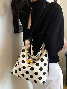 Women's Large Capacity Bucket Bag, New Fashion Versatile Shoulder & Crossbody Bag, Textured Design - Beige - View 3