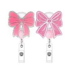 TONAVIETO 1 Stück Schleife mit rosa Perlen Abzeichenhalter einziehbar mit Dreh-Alligator-Clip für Pflegepersonal, Ärzte, Lehrer, Büroangestellte - 1PC - Übersicht 2
