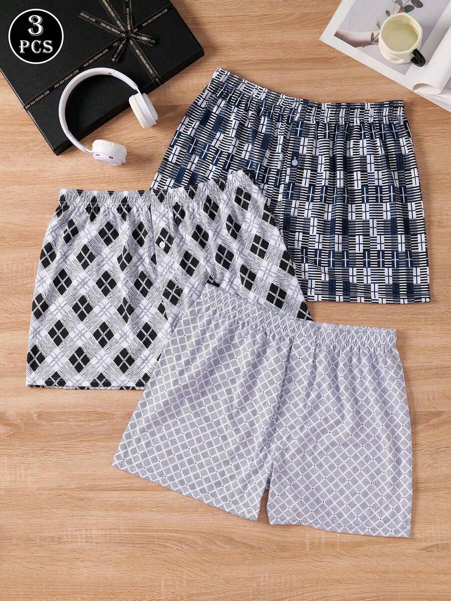 3pcs Casual Sports Soft Knit Fabric Mid-Waist Men's Boxer Briefs - Multicolor - View 1
