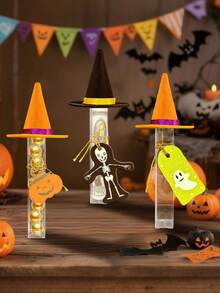12 Sets Halloween Treat Boxes With Witch Hat And Tags Mini Plastic Gift Candy Jars Trick Or Treat DIY Gift Storage Containers For Halloween Party Favors - Halloween Edition - View 9