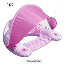 1pc Adult Inflatable Pool Float Bed With Detachable Double-Layer Sunshade Canopy, Large Backrest Water Lounge Chair, Dual Cup Holders, Thickened PVC Floating Mat, Essential For Travel Beach Vacation - Floating Rafts - View 13