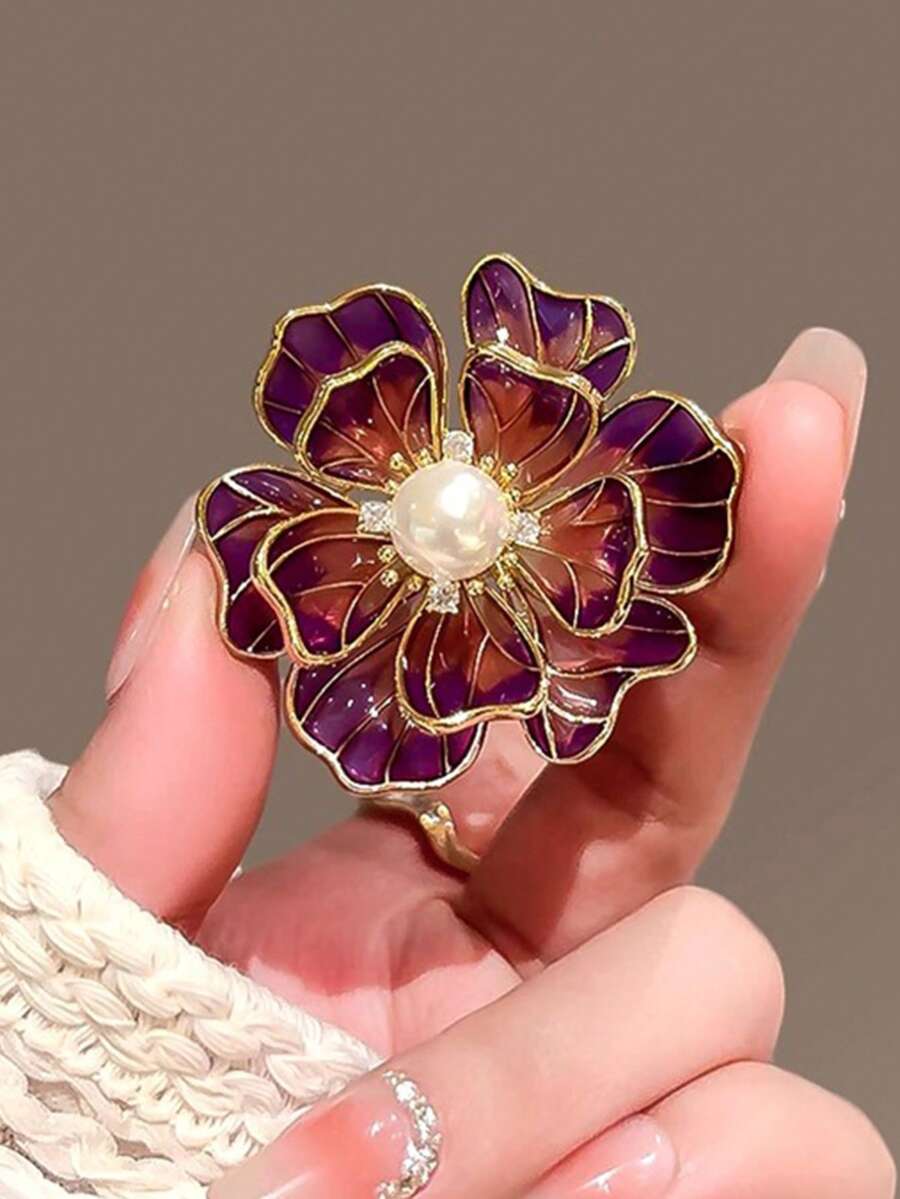 復古牡丹胸針 小眾仿珍珠胸針 高端花卉胸針飾品