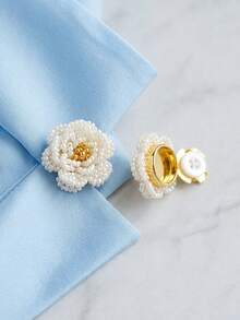 2/1pc Elegant Pearl Decorated Buttons, Shirt Button Cover Clips, Fashion Crystal Cufflinks, Suitable For Tuxedo And Wedding Dress Decoration - Multicolor - View 4