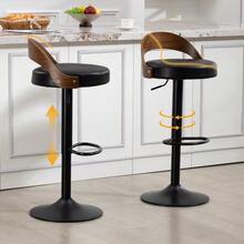Set Of 2 360° Swivel Bar Stools With Black Walnut Wood Backrest And PU Seat Cushion, Height Adjustable. Suitable For Kitchens. - Black - View 1