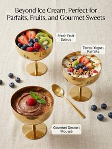 3 Styles Gold Stainless Steel Round High-Foot Dessert Cups In Large/Medium/Small Sizes, Multiple Specifications Available, Suitable For Summer Ice Cream, Desserts And Other Daily Home Use And Party Event Tableware Matching - Multicolor - View 4