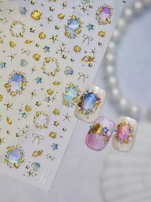 1 pieza Pegatina de arte de uñas con cristal de strass dorado, pegatina de decoración de uñas de textura premium, pegatina de arte de uñas DIY de concha metálica de alta gama, pegatinas de uñas - Dorado - Ver 5