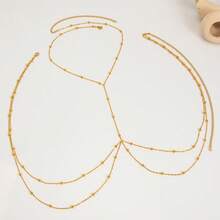Stainless Steel Multi-Layer Necklace, Elegant Minimalist Style, Fashionable Y-Shape Necklace With Geometric Tassel & Bead Decor - Multicolor - View 9