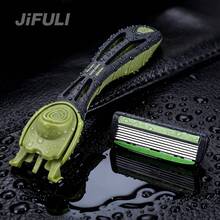jifuli 男士手動刮鬍刀 6層不鏽鋼除毛刮鬍刀片 可替換刮鬍頭 - 安全刮鬍刀 + 刀頭 - 查看 3